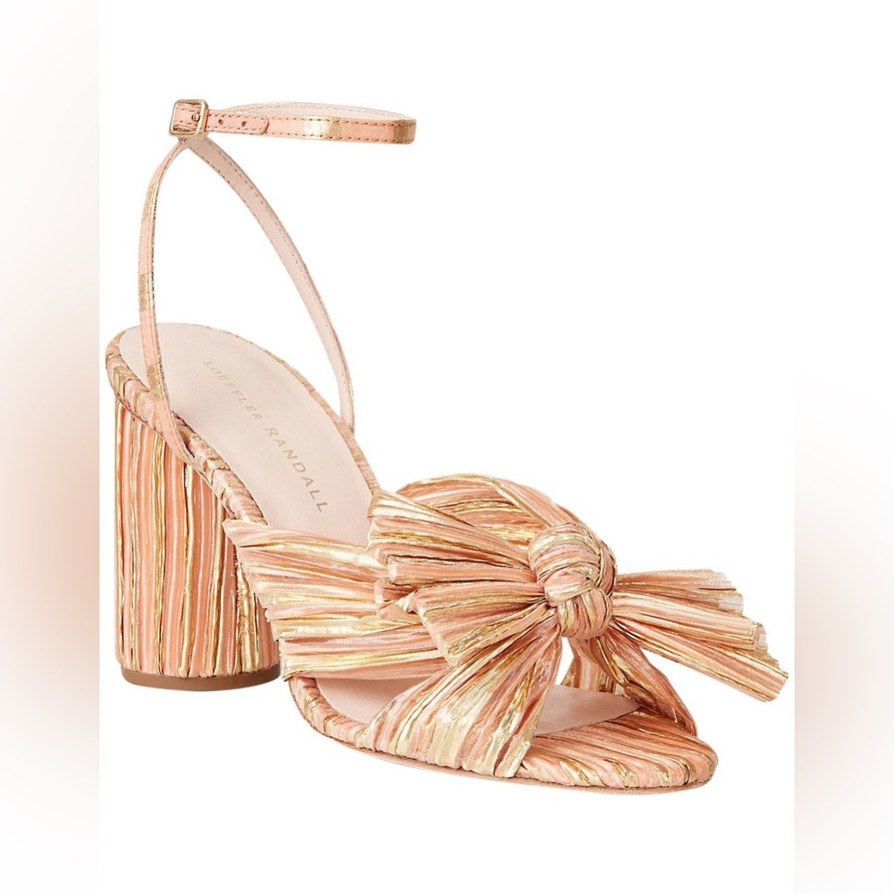 New in Box! Loeffler Randall CAMELLIA KNOT SANDAL in gold and pink